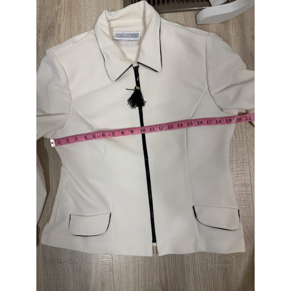 Jessica Howard Ivory Zip-Front Jacket & Black Pants Suit – Size 16 - Picture 12 of 15